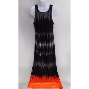 MT Collection women's maxi dress black and orange size small with shelf bra